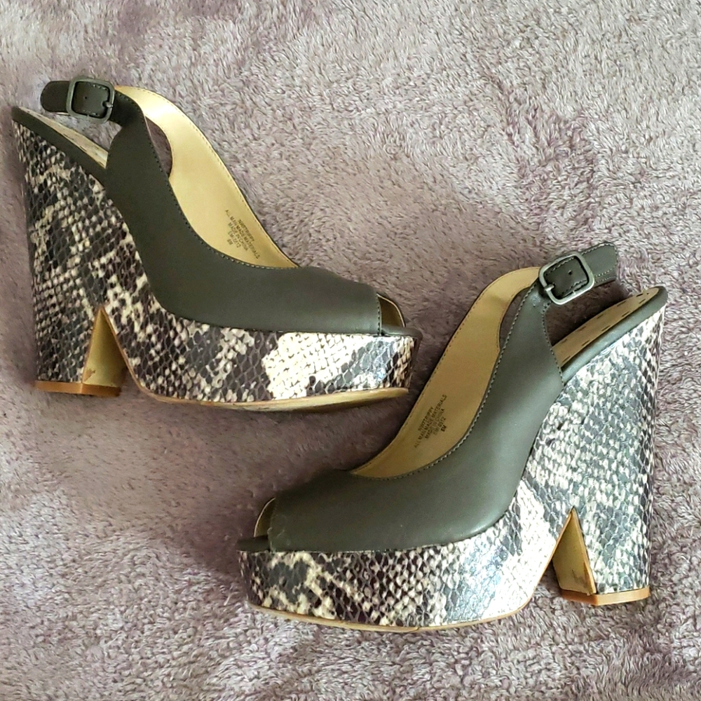 Nine West Chunky Snakeskin Wedges
